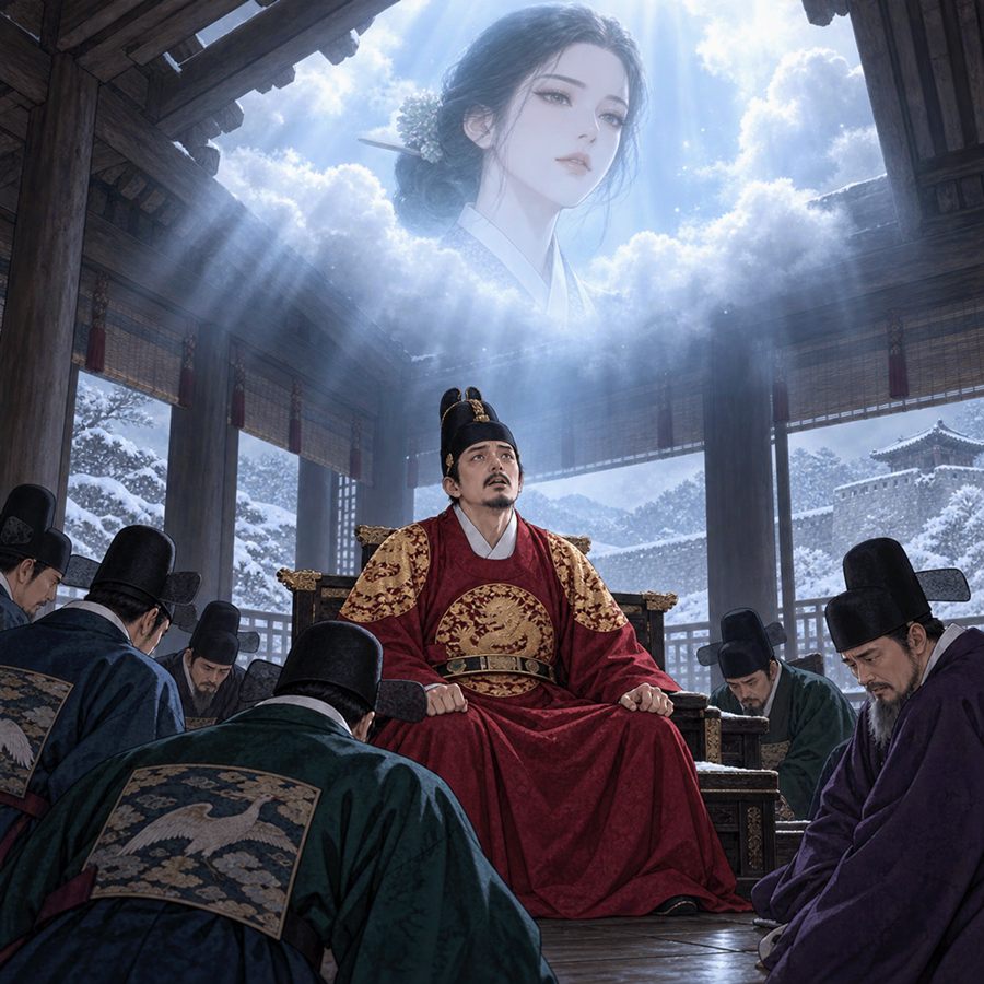 넋이 나간 임금 위로 하늘에서 빛과 함께 박씨의 목소리가 들려온다