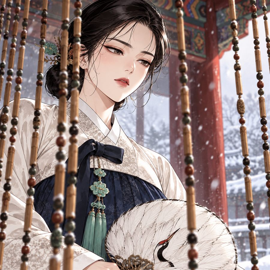 주렴 뒤의 박씨가 엄하게 내려다본다